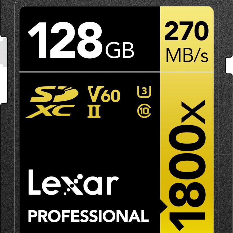 Lexar LSD1800128G-BNNNG Professional 1800x 128 GB SDXC Class 10 270 MB/s  Memory Card Compatible with Camera