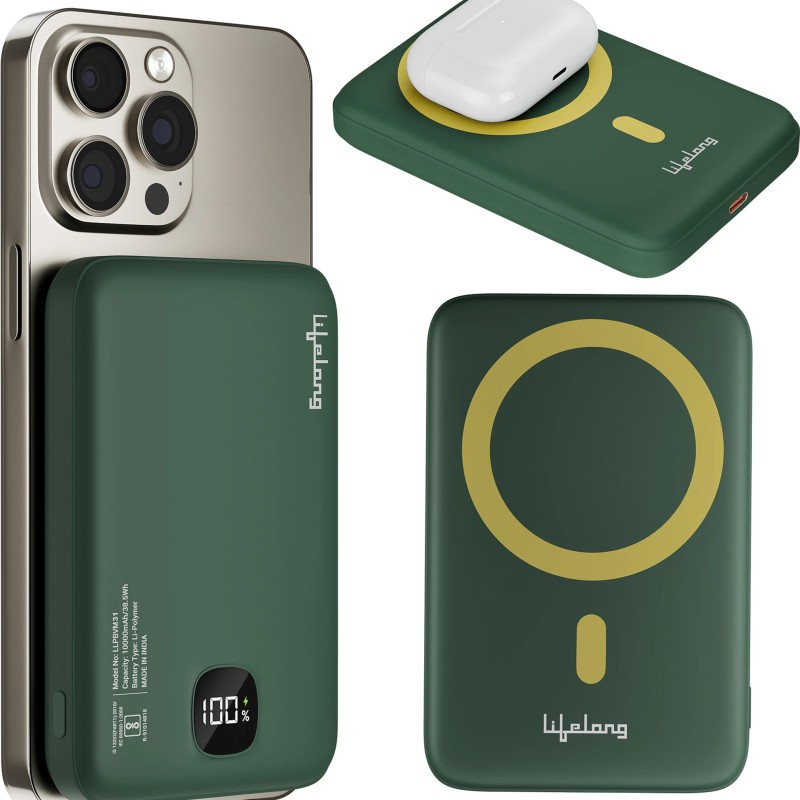 Lifelong Electronics 10000mAh MagSafe Wireless Fast Charging Power Bank for iPhone and All Qi Enabled Phones & Devices