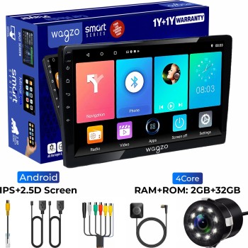 Wagzo 9 Inch Car Android TS7 2GB+32GB, 4th Gen, 4 Core, IPS Display, LED CAMERA|WAP-24 Car Stereo (Double Din)