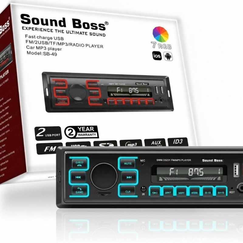 Sound Boss SB-49 Charge Pro+ DUAL USB Bluetooth Wireless With Phone Caller Id Receiver Universal Car Stereo (Single Din)