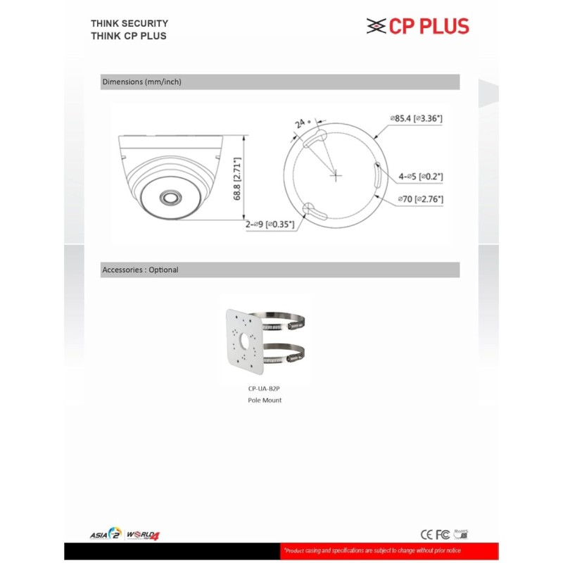 CP Plus CP-URC-DC24PL2-V3 2.4MP Dome Came (CP-URC-DC24PL2-V3,)