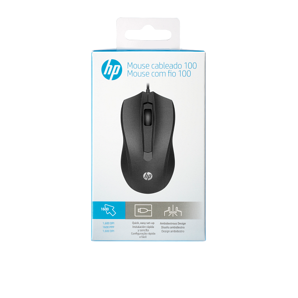 HP 100 Wired Optical Mouse 6VY96AA Wired Ambidextrous Optical Mouse (USB 3.0, Black)