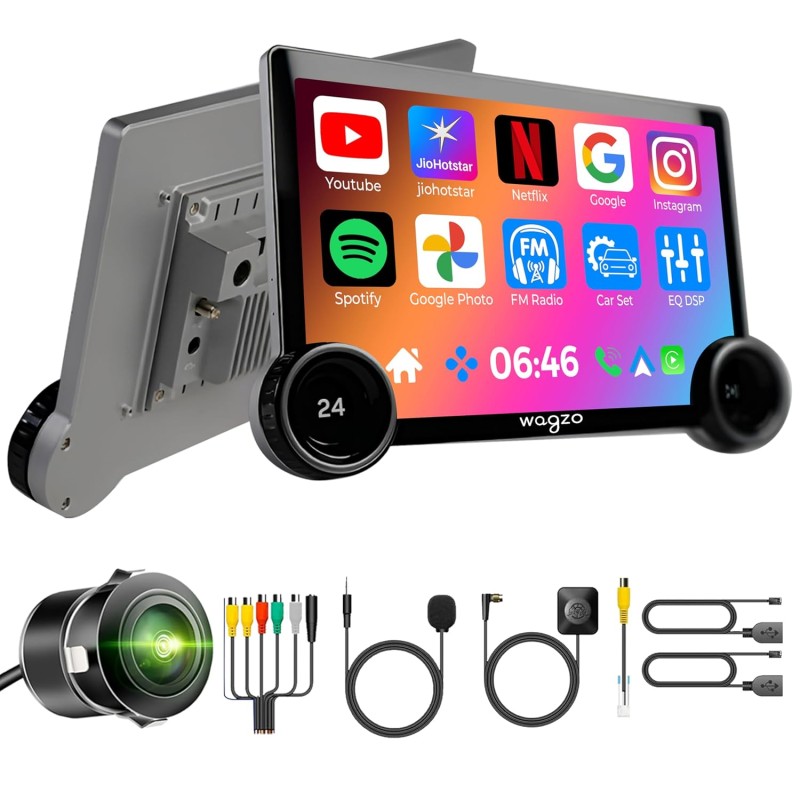 Wagzo 2K Diamond Car Android 10.1 In,4GB+64GB,4th Gen,QLED,4 Core, AHD Camera|WAP-15 Car Stereo (Double Din)