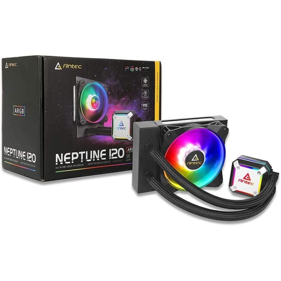 Antec Neptune 120 ARGB Liquid CPU Cooler | 120mm All-in-One AIO Cooler | High Performance Cooling | ARGB Lighting Black