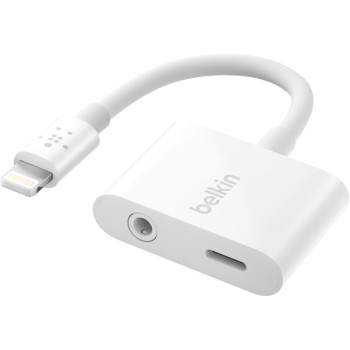 Belkin RockStar Lightning to 3.5mm Audio Cable + Audio Charger Splitter, 2-in-1 Aux iPhone Headphone White