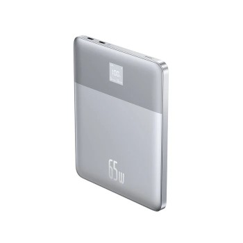 Baseus Blade2 12000mAh 65W Fast-Charging Power Bank – Ultra Slim with Digital Display, Dual Type-C PD Output – Horizon Silver (with 100W Type-C Cable)