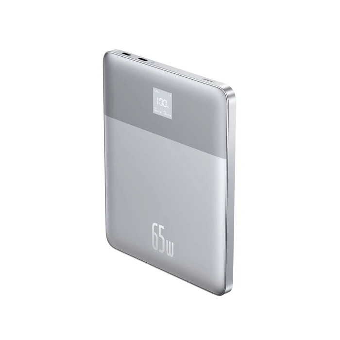 Baseus Blade2 12000mAh 65W Fast-Charging Power Bank – Ultra Slim with Digital Display, Dual Type-C PD Output – Horizon Silver (with 100W Type-C Cable)