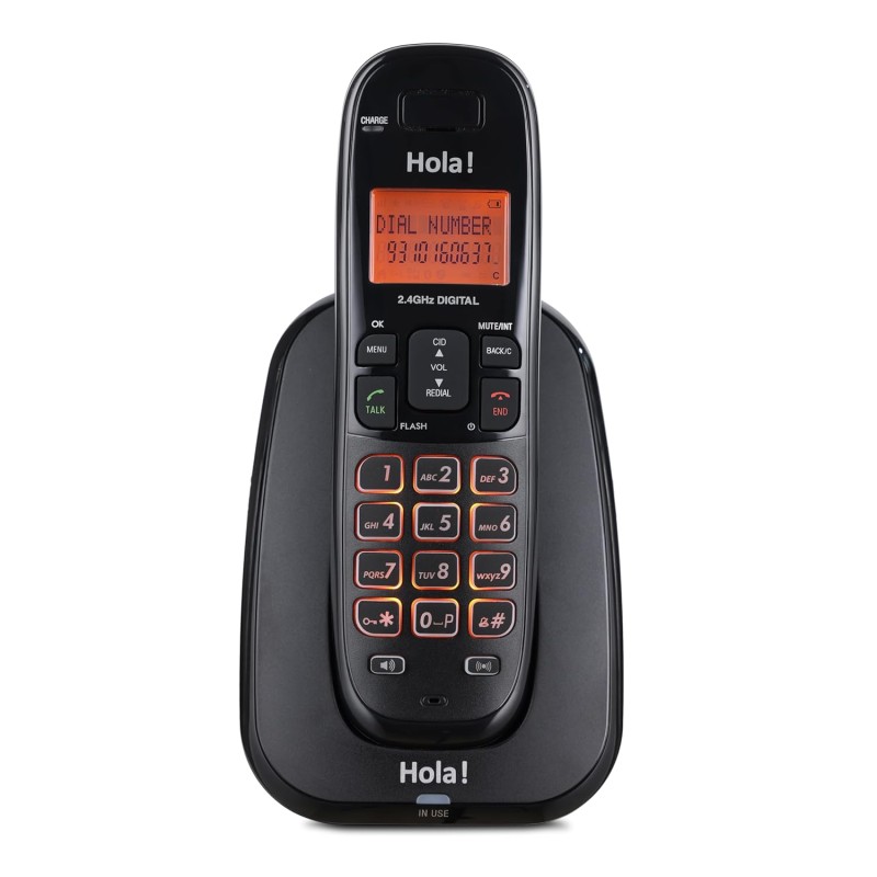Hola ! TC 720 Cordless Landline Phone, 2 Way Speaker Phone, Ringer Volume, LED Notification for Ringer and Charging, Black