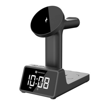 Portronics Bella 2 15W 3 in 1 Magnetic Wireless Charging Station with Digital Alarm Clock Charging Pad