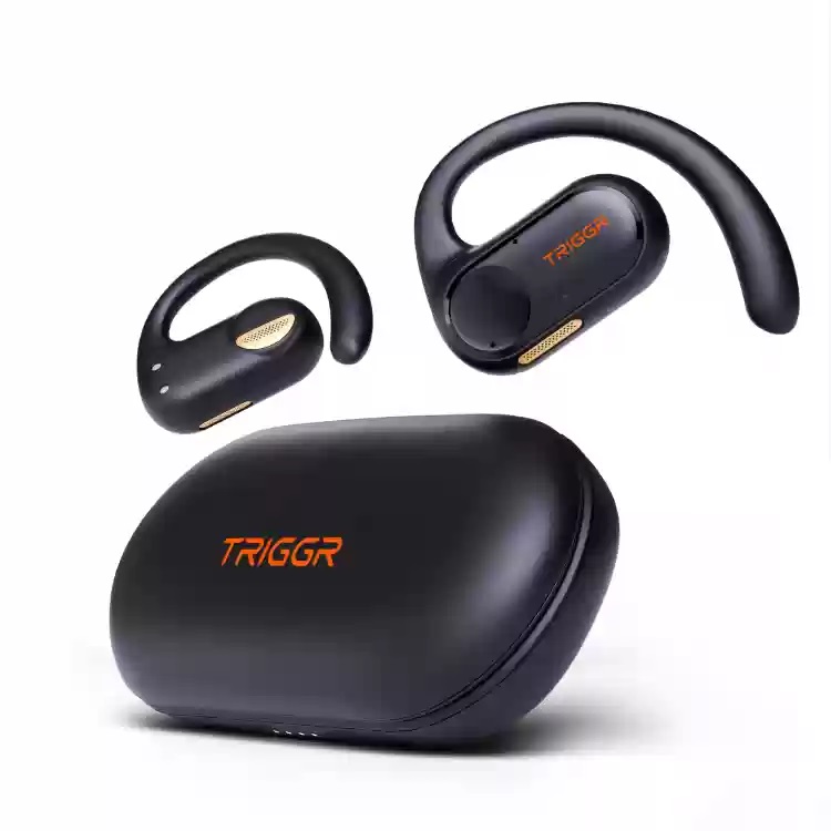 TRIGGR Ergobuds 1 OWS with FocalWave Tech, 48Hr Battery, Quad Mic ENC, Rapid Pair, v5.4 Bluetooth Headset (Black, True Wireless)