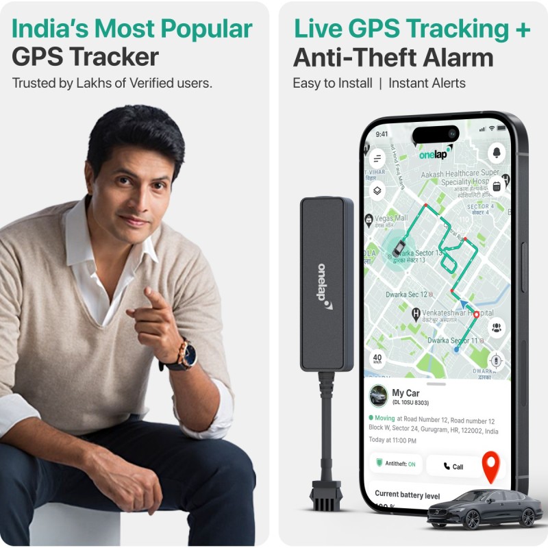 Onelap Go onelap Micro Wired GPS Tracker for Car, Bike, EV Scooty Truck with Engine ON/Off Alerts GPS Device (Black)