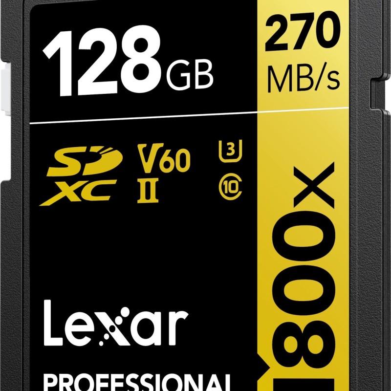 Lexar LSD1800128G-BNNNG Professional 1800x 128 GB SDXC Class 10 270 MB/s  Memory Card Compatible with Camera