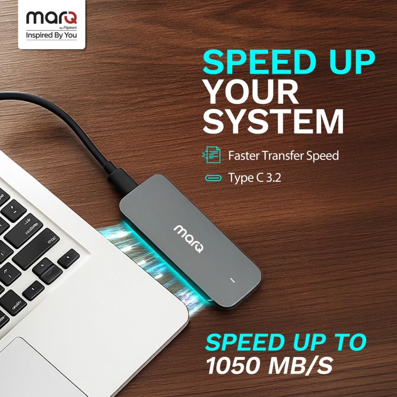 MarQ by Flipkart 2 TB External Solid State Drive (SSD) 1050 MB/s, USB 3.2, Compatible with Window, Mac OS, Android (Metallic Silver)