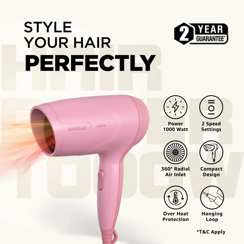 HAVELLS GHPDDABPPK00 Hair Dryer (1000 W, Peach)