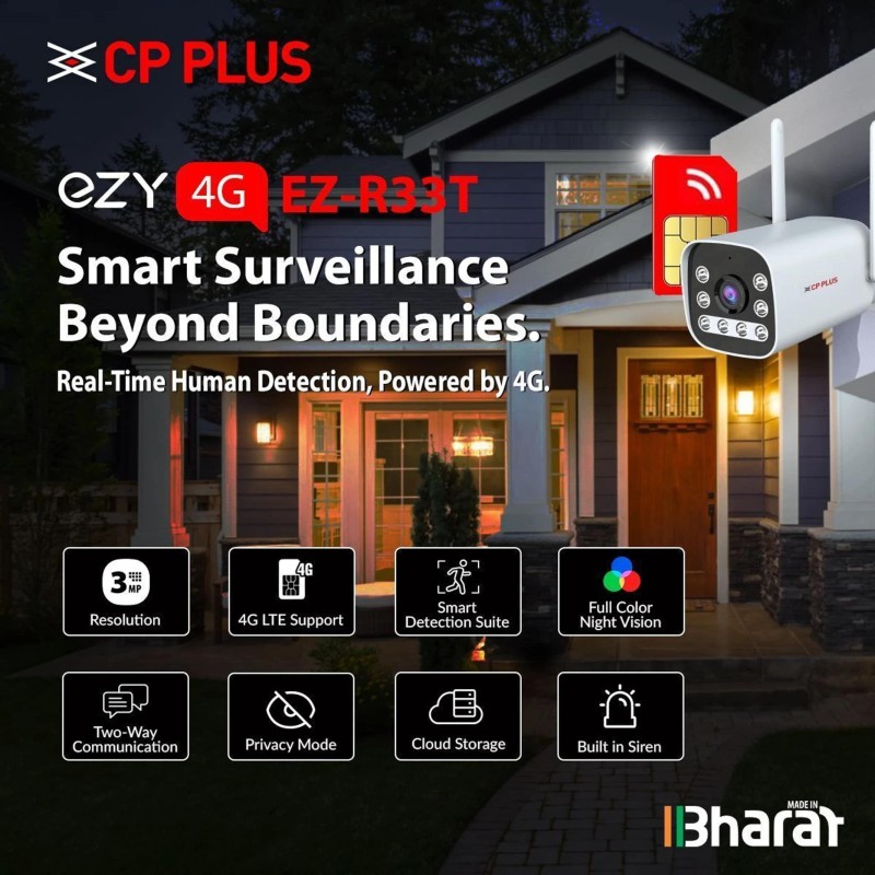 CP PLUS EZ-R33T 3MP|4G SIM|CTC Cyber Tech|Human Motion Detection|IR Night 30M Bullet Security Camera