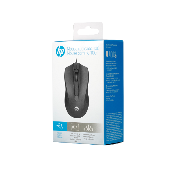 HP 100 Wired Optical Mouse 6VY96AA Wired Ambidextrous Optical Mouse (USB 3.0, Black)