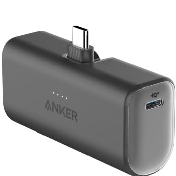 Anker Nano Power Bank, Mini Portable Charger with Built-In Foldable USB-C Connector, 5,000mAh Battery