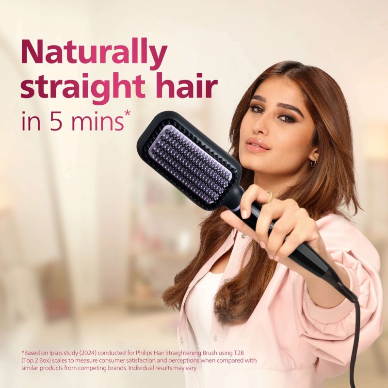 PHILIPS 5000 Series Heated Straightening Brush BHH896/10 Hair Straightener Brush (Black)