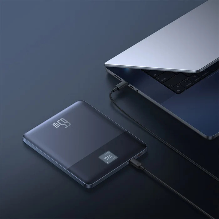 Baseus Blade2 12000mAh 65W Fast-Charging Power Bank – Ultra Slim with Digital Display, Dual Type-C PD Output – Horizon Silver (with 100W Type-C Cable)