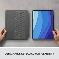 Logitech Combo Touch for iPad Pro 12.9-inch (5th gen) Bluetooth Handheld Tablet Keyboard Compatible with Desktop, Laptop, Mac KeyboardCase-Detachable Backlit Keyboard with Kickstand,Click-Anywhere Trackpad  (Grey)