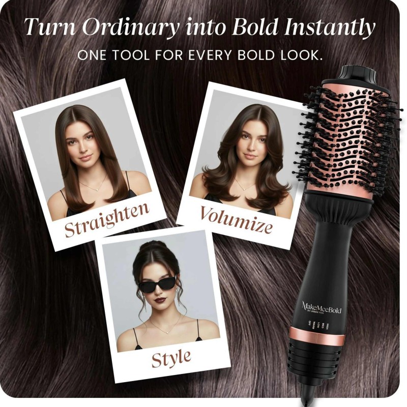 URBANYOG MakeMeeBold Hot Air Brush for Women | Dryer, Volumizer, and Straightener Hair Dryer (1200 W, Gold Black)