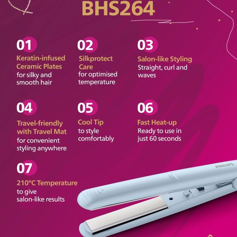 PHILIPS Style on-the-go BHS264/00 Hair Straightener (Light Blue)