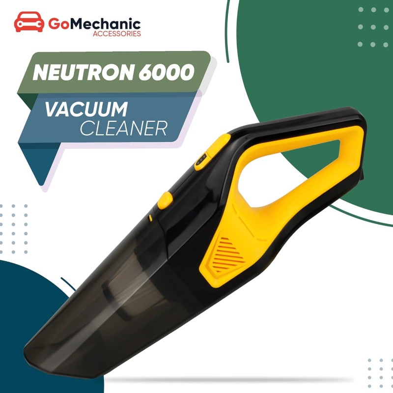 GoMechanic Car Vacuum Cleaner - Portable 2 in 1 Wet & Dry Cleaner for Car with High Suction Power 6000PA (Neutron 6000, Black & Yellow)