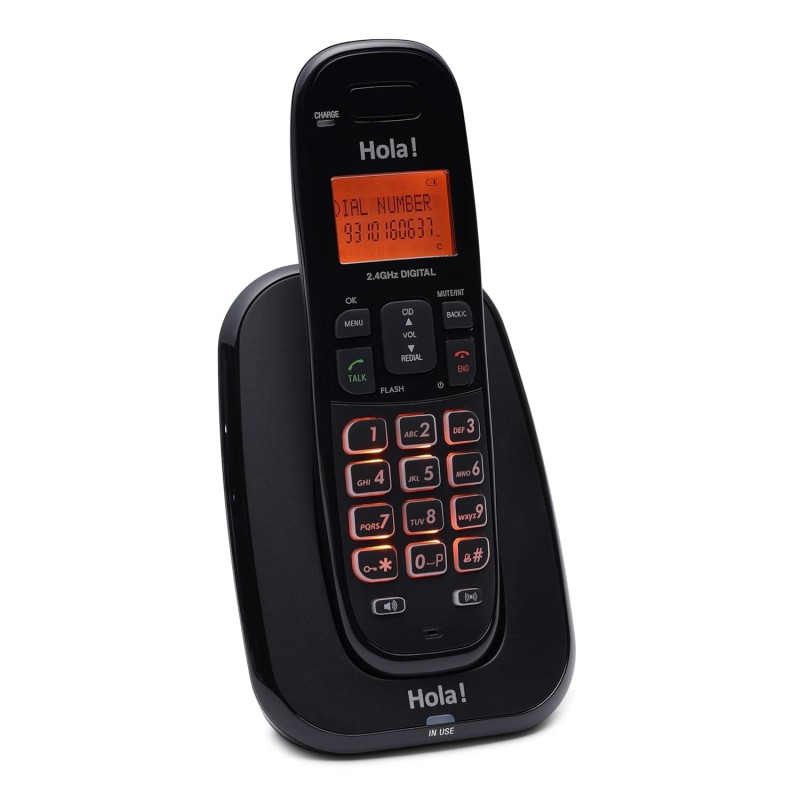 Hola ! TC 720 Cordless Landline Phone, 2 Way Speaker Phone, Ringer Volume, LED Notification for Ringer and Charging, Black