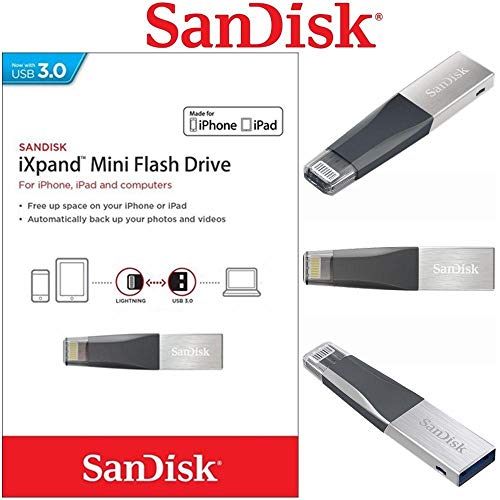 SanDisk iXpand Mini Flash Drive 64 GB OTG Drive Compatible with Desktop Computer, Tablet, Mobile, Laptop USB 3.0 (Grey, Type A to Lightning)