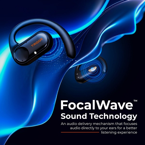 TRIGGR Ergobuds 1 OWS with FocalWave Tech, 48Hr Battery, Quad Mic ENC, Rapid Pair, v5.4 Bluetooth Headset (Black, True Wireless)