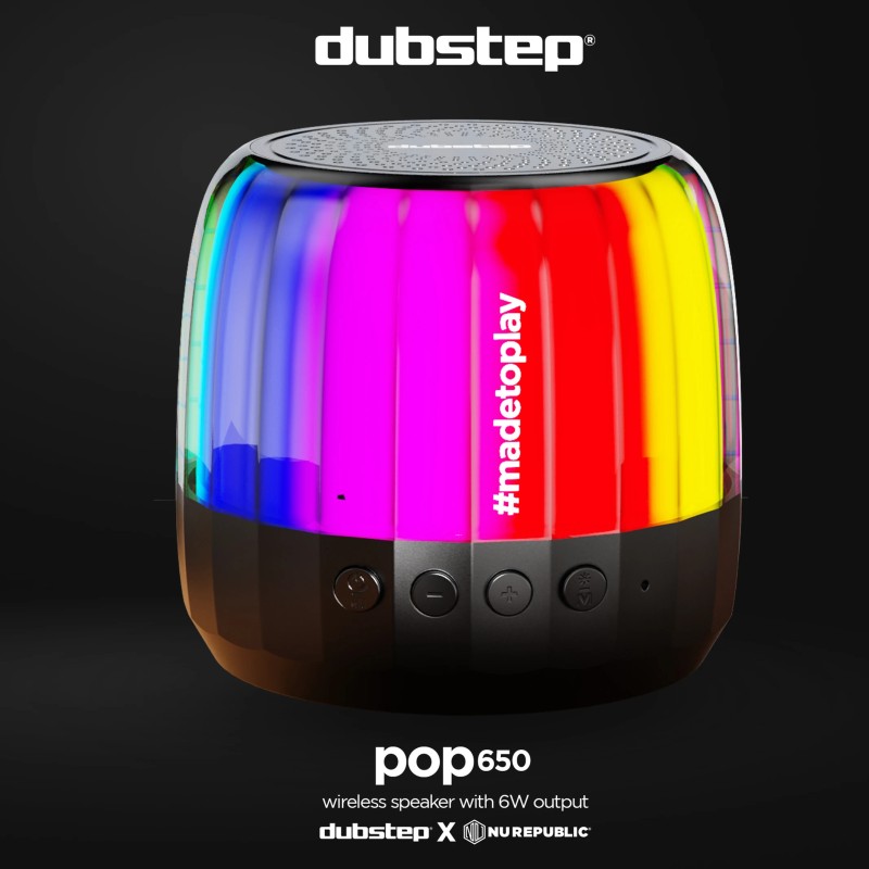 Dubstep Pop 650 with 15 Hrs Playtime,52mm Dynamic Driver,Multiple RGB Lights,TWS Pairing 6 W Bluetooth Speaker (Black, 2.0 Channel)