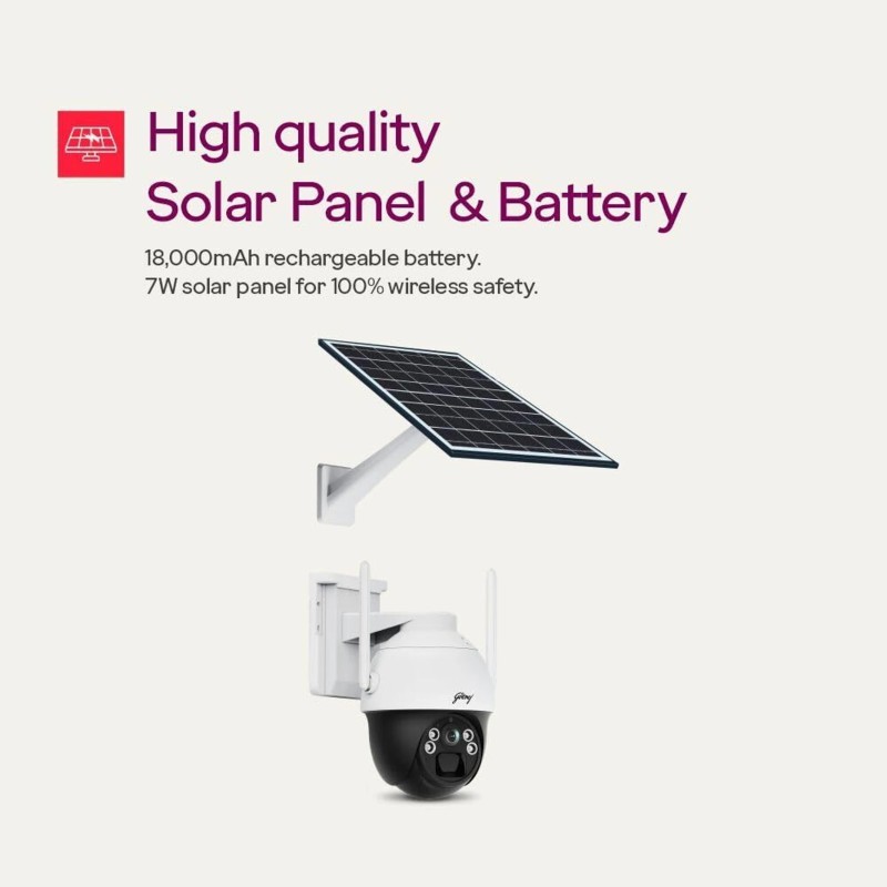 Godrej Eve Pro Pan/Tilt Smart Solar Powered Camera 4 MP, 7W Solar Panel Human Detection Security Camera
