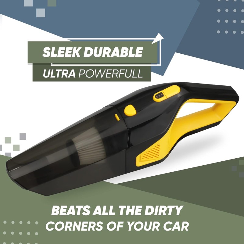 GoMechanic Car Vacuum Cleaner - Portable 2 in 1 Wet & Dry Cleaner for Car with High Suction Power 6000PA (Neutron 6000, Black & Yellow)