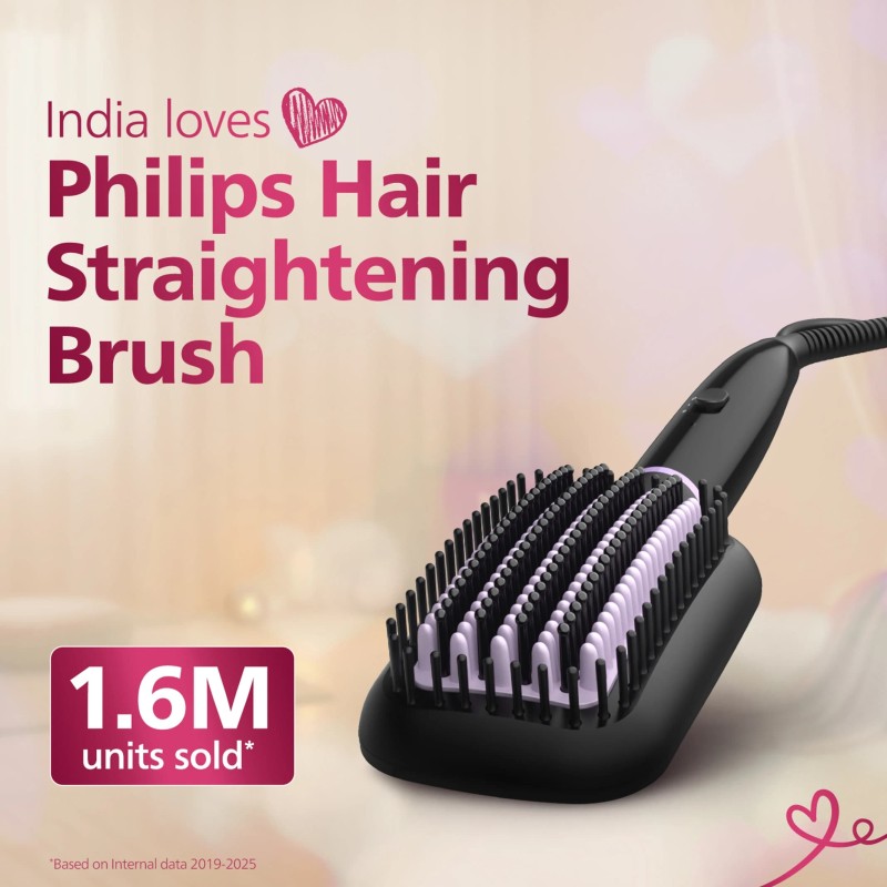 PHILIPS 5000 Series Heated Straightening Brush BHH896/10 Hair Straightener Brush (Black)