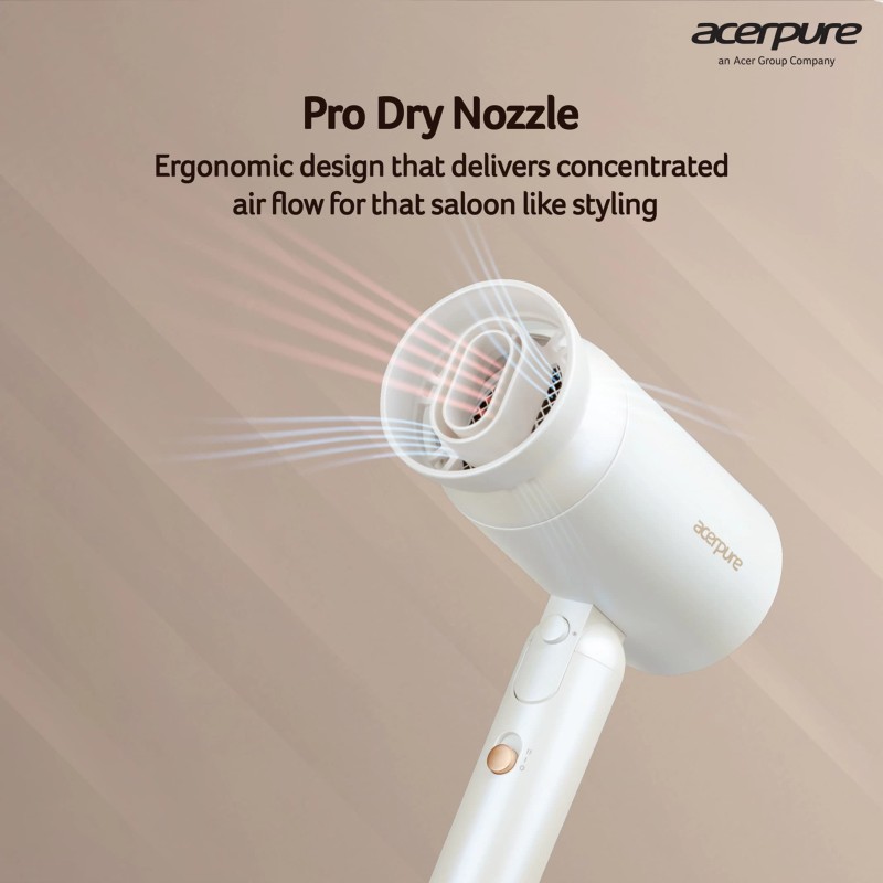 Acerpure Beauty Ionic | Ultra Quick Dry | 3 Speed Cool Shot Hair Dryer (1800 W, White)