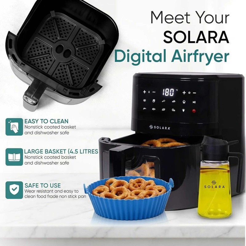 Solara Air Fryer 4.5L with 500ml 2-in-1 Glass Oil Sprayer, Set of 6 Silicone Basket, 360 High Speed Air Circulation, Air Fryer (4.5 L)