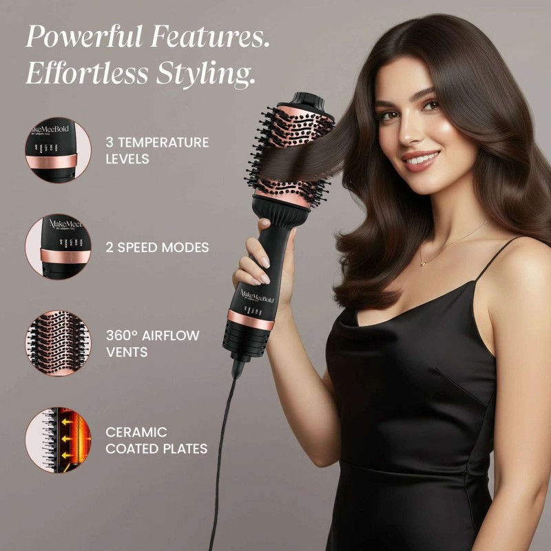 URBANYOG MakeMeeBold Hot Air Brush for Women | Dryer, Volumizer, and Straightener Hair Dryer (1200 W, Gold Black)