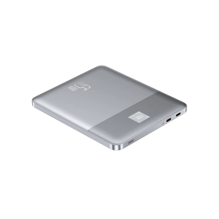 Baseus Blade2 12000mAh 65W Fast-Charging Power Bank – Ultra Slim with Digital Display, Dual Type-C PD Output – Horizon Silver (with 100W Type-C Cable)