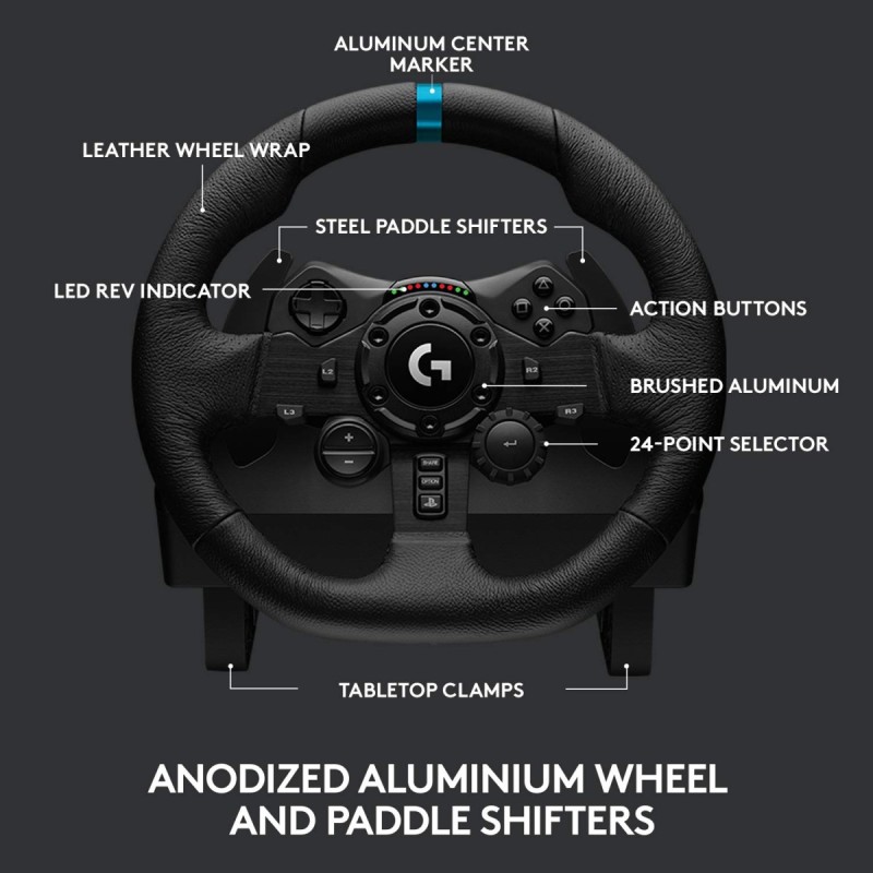 Logitech G923 Racing Wheel and Pedals, TRUEFORCE Feedback, Responsive Driving Design Mac - Black