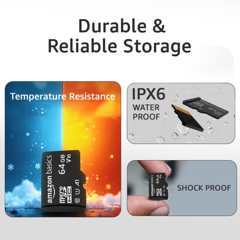 Amazon Basics 64 GB Micro SD Card with Adapter | Upto 120 MB/s | Class 10 | U1, C10, V10 Speed Classes