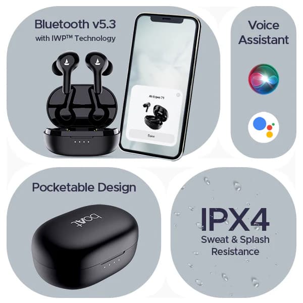 boAt Airdopes 71,40 H Battery, ENx Tech, Low Latency, App Support Bluetooth Headset (Active Black, True Wireless)