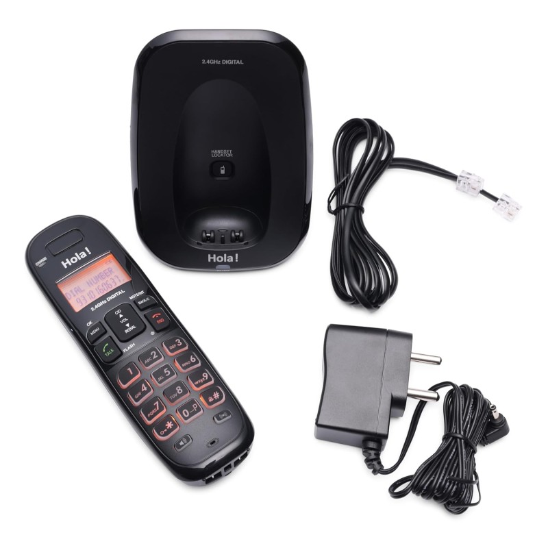 Hola ! TC 720 Cordless Landline Phone, 2 Way Speaker Phone, Ringer Volume, LED Notification for Ringer and Charging, Black