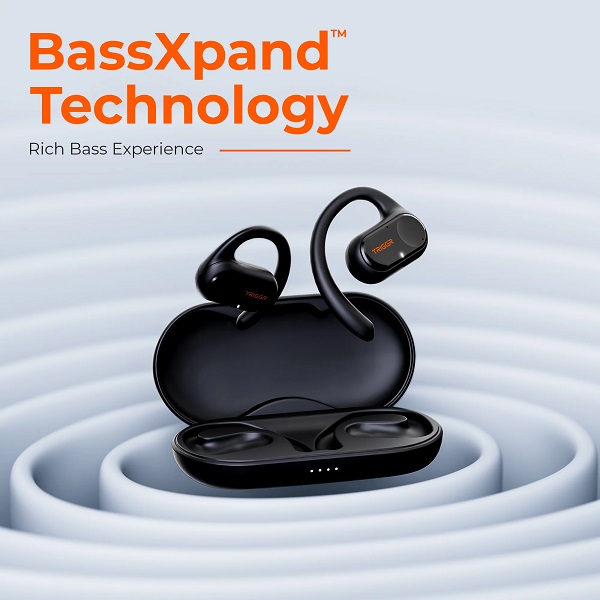 TRIGGR Ergobuds 1 OWS with FocalWave Tech, 48Hr Battery, Quad Mic ENC, Rapid Pair, v5.4 Bluetooth Headset (Black, True Wireless)