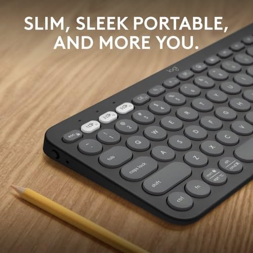 Logitech Pebble Keys 2 K380s, Multi-Device Bluetooth Wireless Keyboard with Customisable Shortcuts - Tonal Black