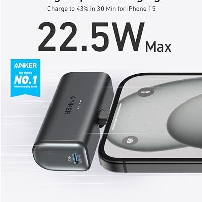 Anker Nano Power Bank, Mini Portable Charger with Built-In Foldable USB-C Connector, 5,000mAh Battery