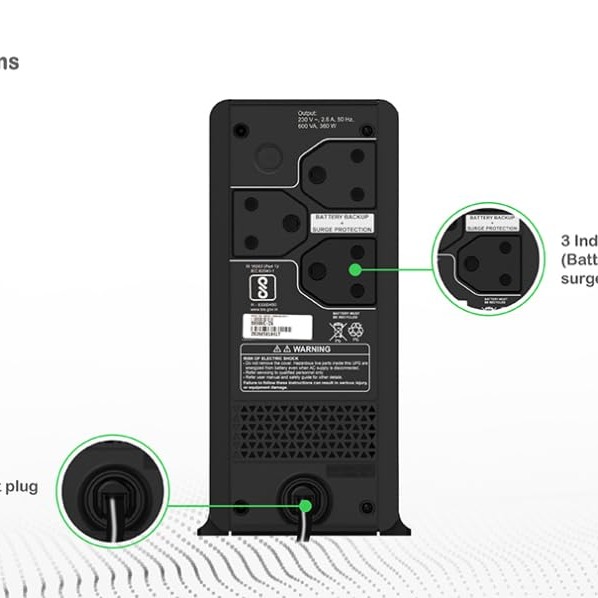 APC Back-UPS BX600C-IN 600VA / 360W UPS | Backup for WiFi Router, Desktop PC & CCTV | 3 Power Backup Outlets
