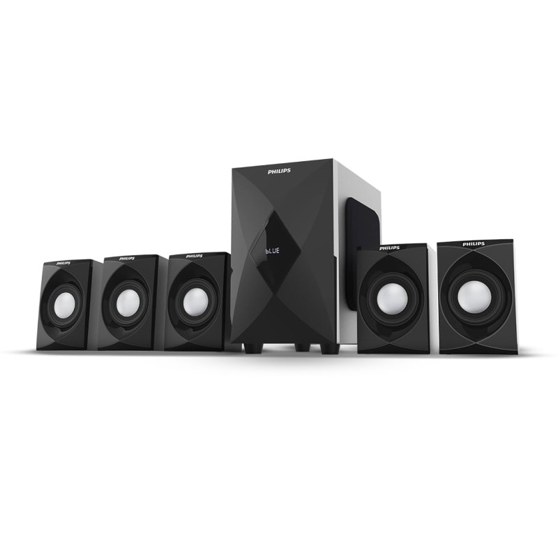 PHILIPS MMS5634/94 5.1 Bluetooth Speaker System for Home, 100W Multimedia Speakers with Powerful woofer, Wireless Audio (Black)