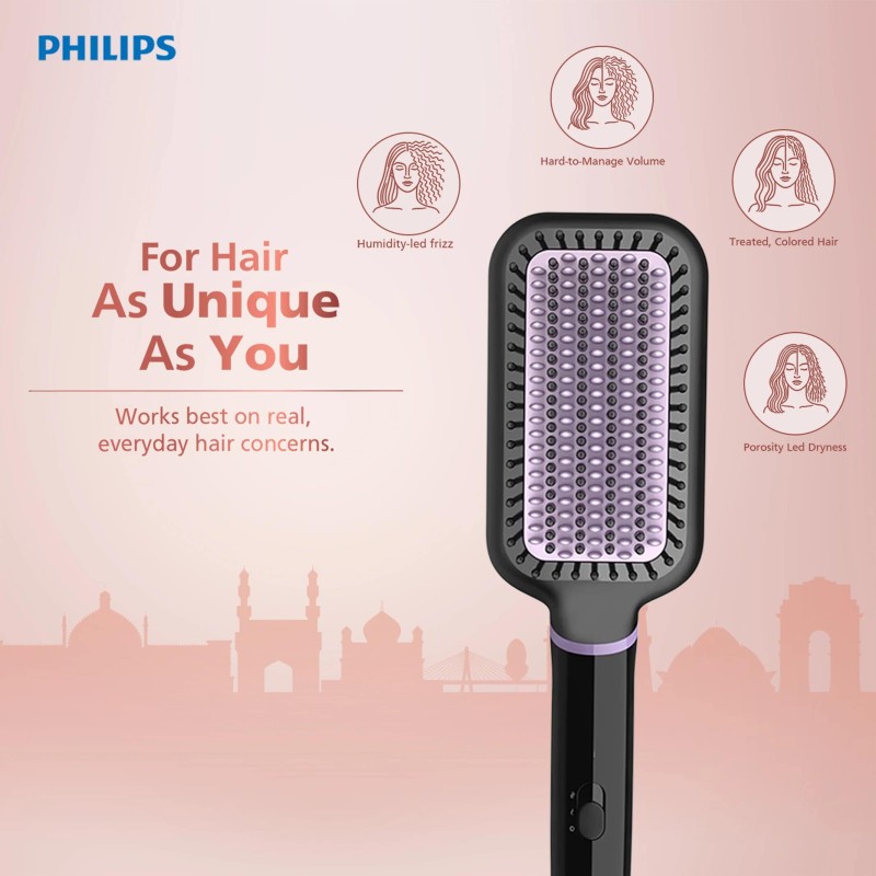 PHILIPS 5000 Series Heated Straightening Brush BHH896/10 Hair Straightener Brush (Black)