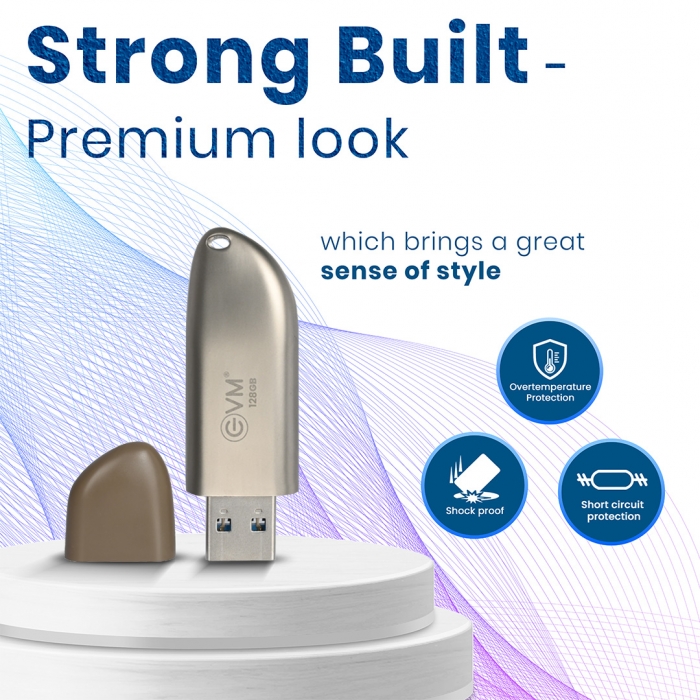 EVM 128GB ENSTORE+ DRIVE USB 3.2 GEN 1 (PENDRIVE) 128 GB Pen Drive Compatible with Desktop Computer, Laptop, Audio Player, Television USB 3.2 Metal Case (Gold)