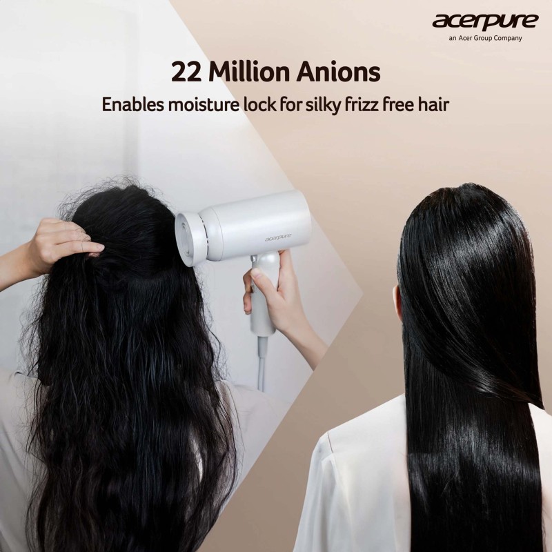 Acerpure Beauty Ionic | Ultra Quick Dry | 3 Speed Cool Shot Hair Dryer (1800 W, White)